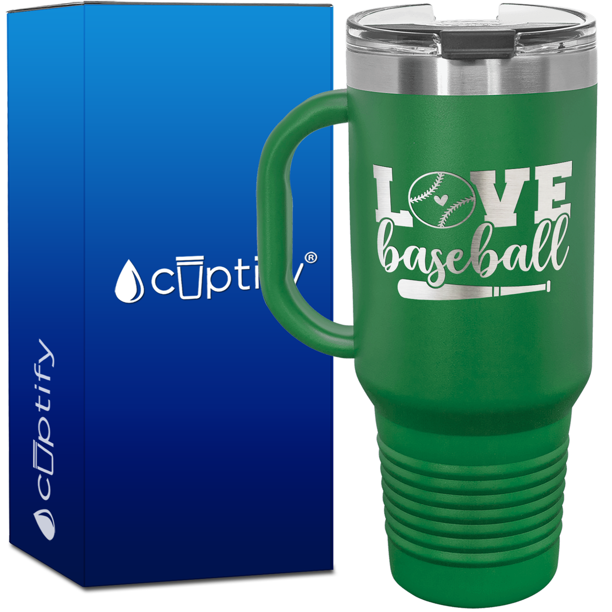 Love Baseball Bat and Ball 40oz Baseball Travel Mug