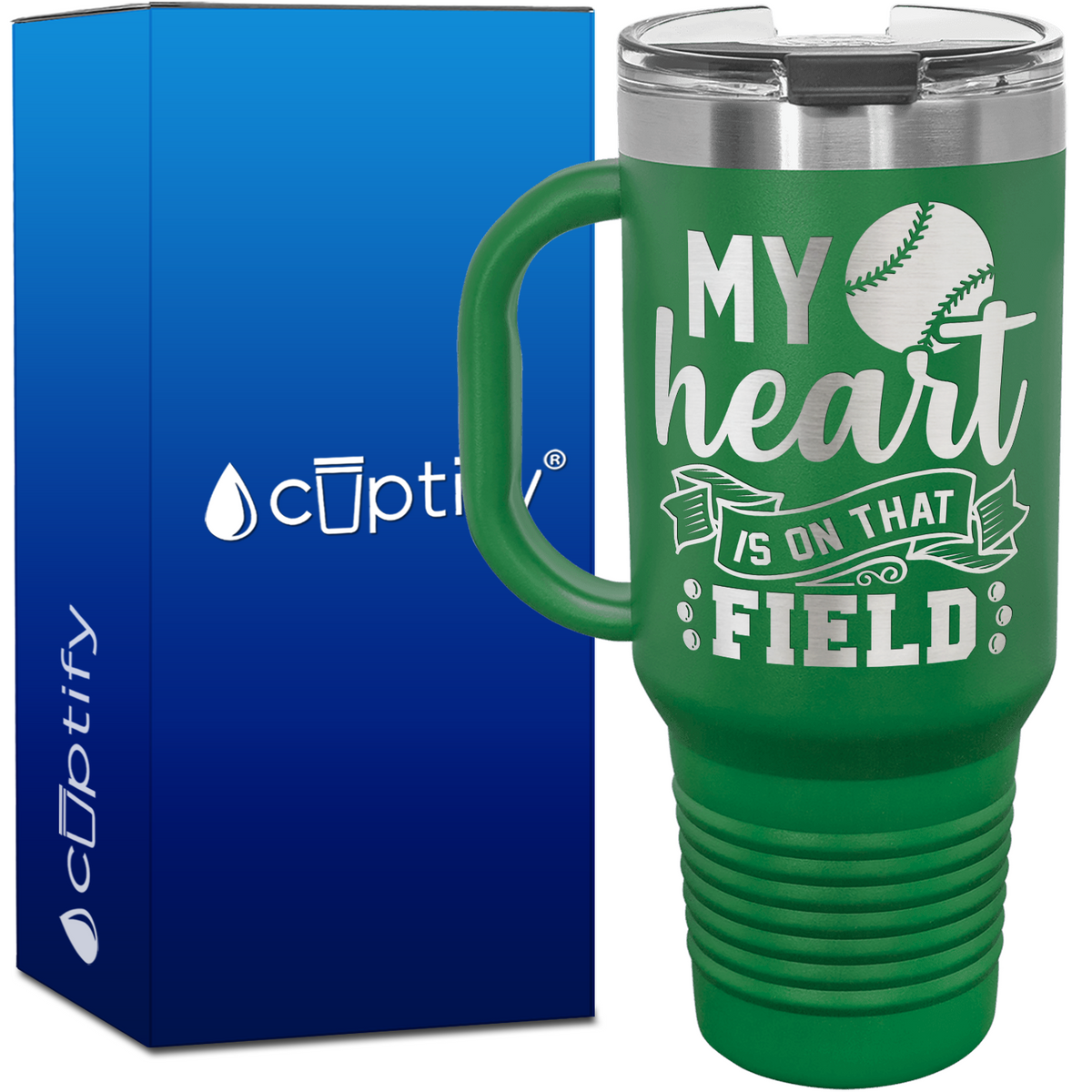 My Heart is on That Field Baseball  40oz Baseball Travel Mug