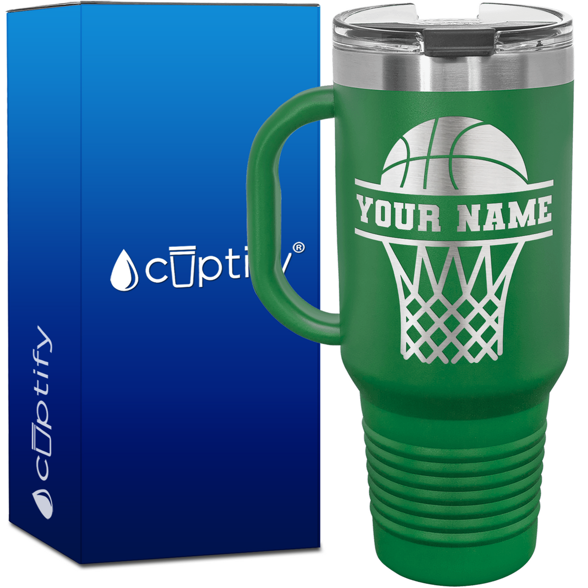 Personalized Basketball and Net 40oz Basketball Travel Mug