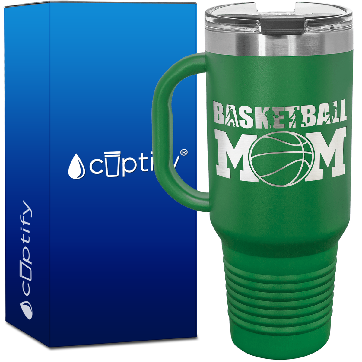 Basketball Mom Player Silhouettes 40oz Basketball Travel Mug