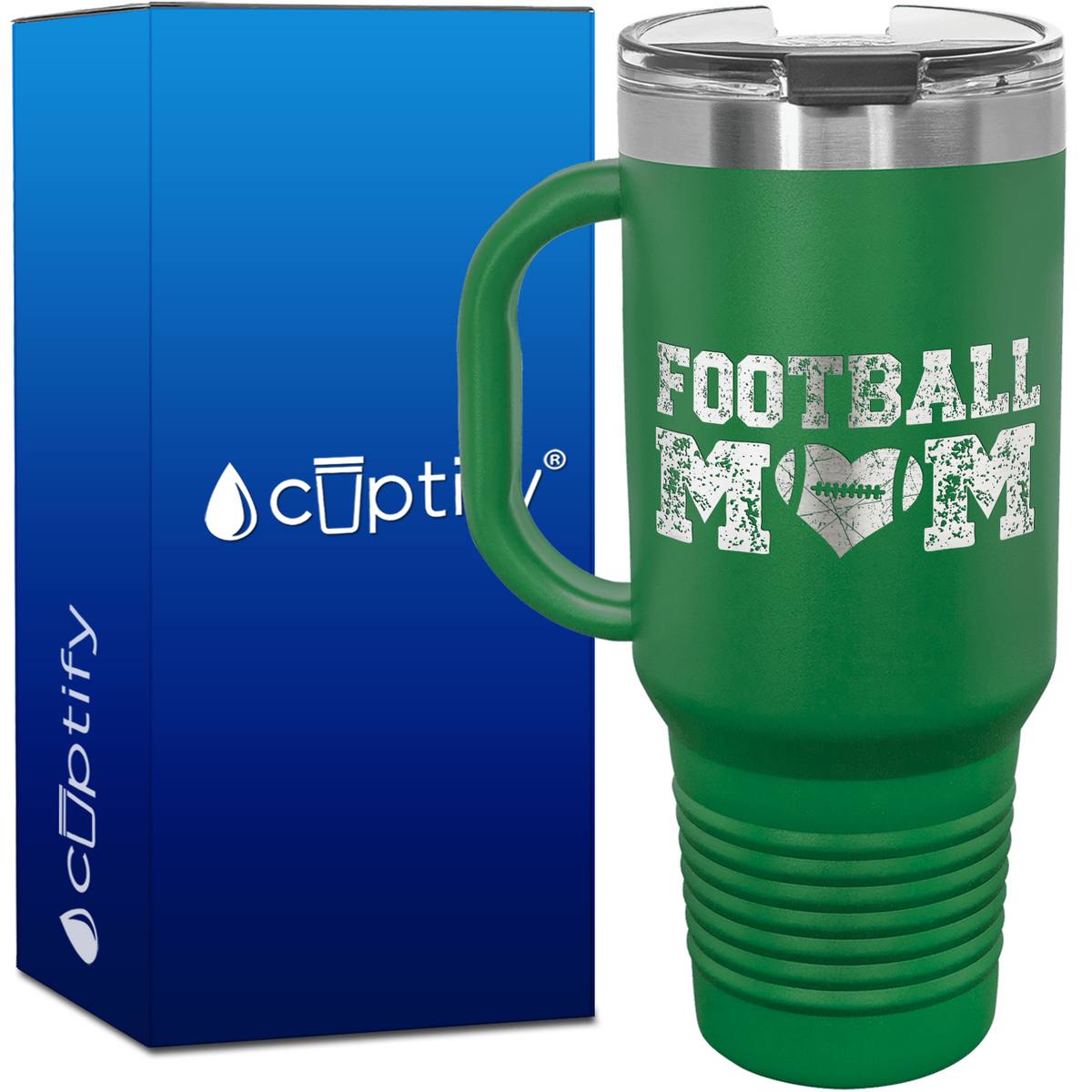 Football Mom Distressed 40oz Football Travel Mug