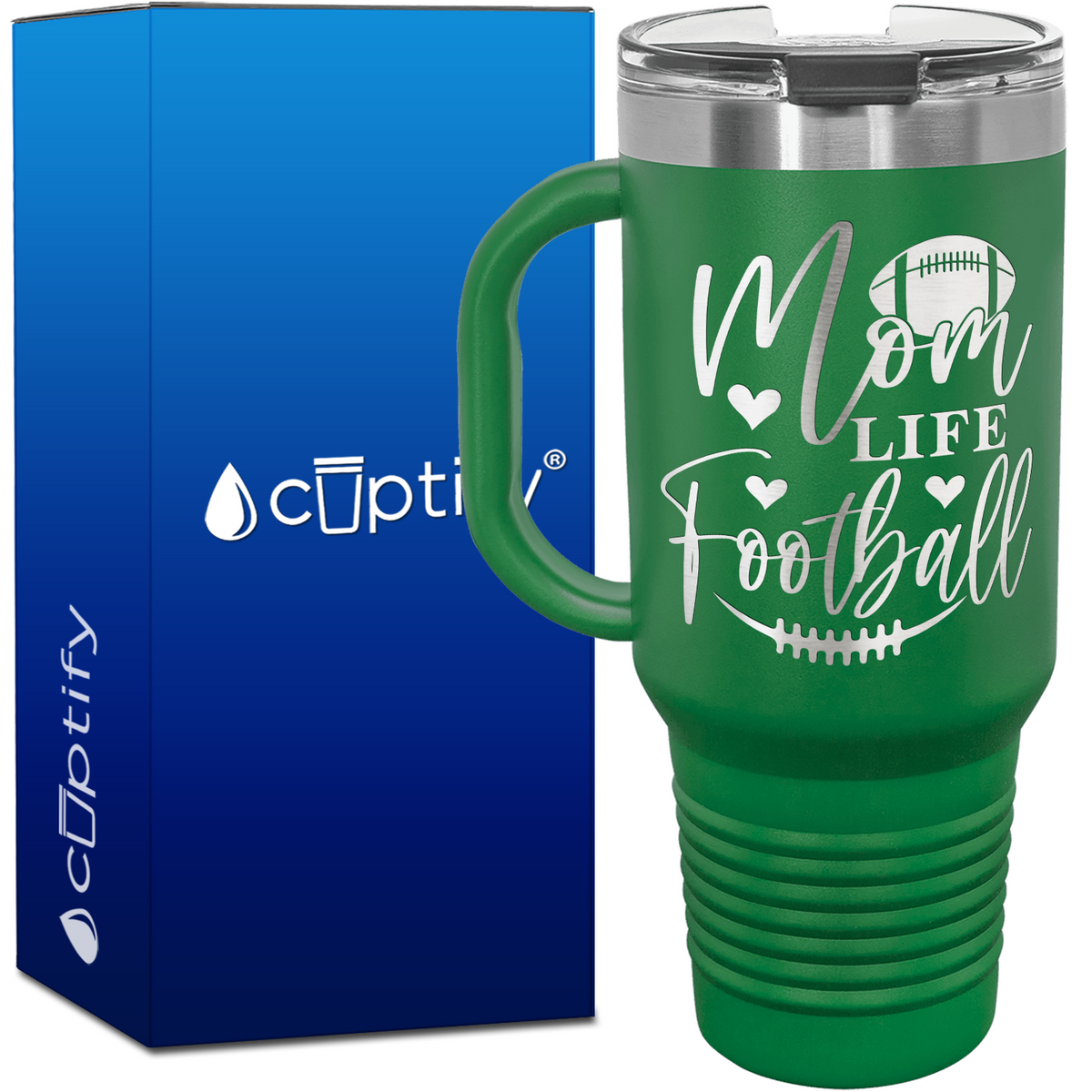Mom Life Football 40oz Football Travel Mug