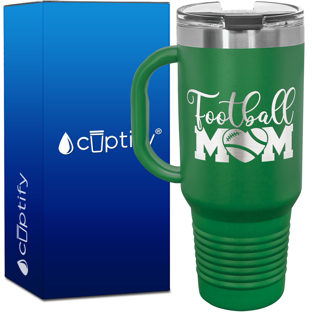 Football Mom Heart 40oz Football Travel Mug