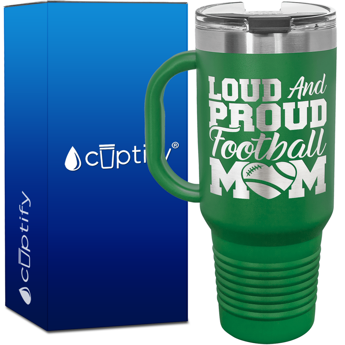 Loud and Proud Football Mom Heart 40oz Football Travel Mug