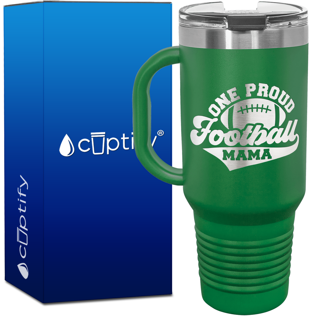 One Proud Football Mama 40oz Football Travel Mug