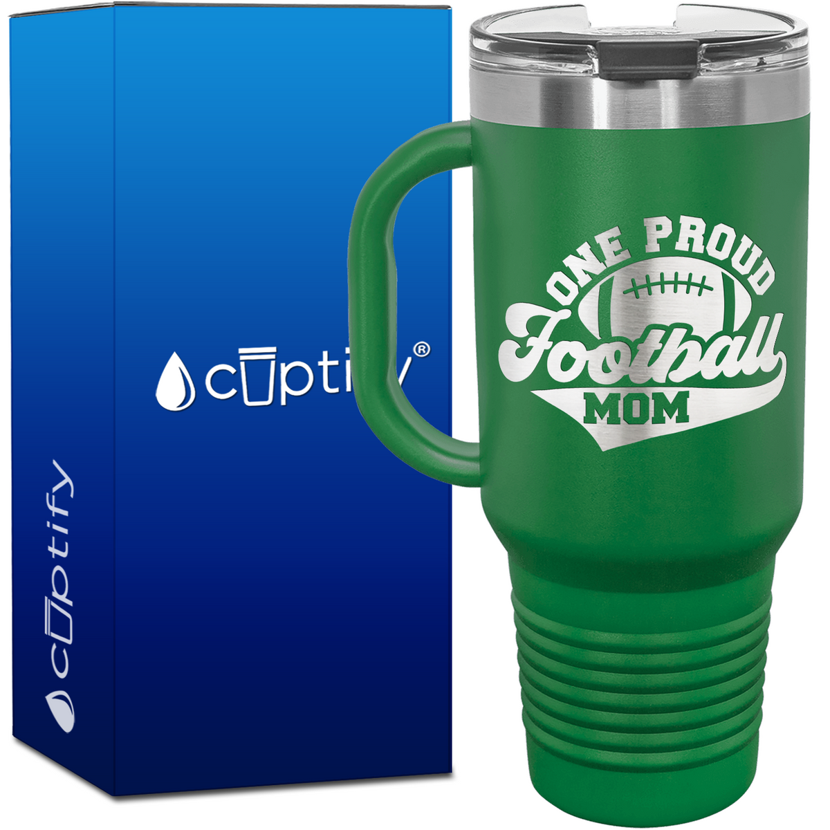 One Proud Football Mom 40oz Football Travel Mug