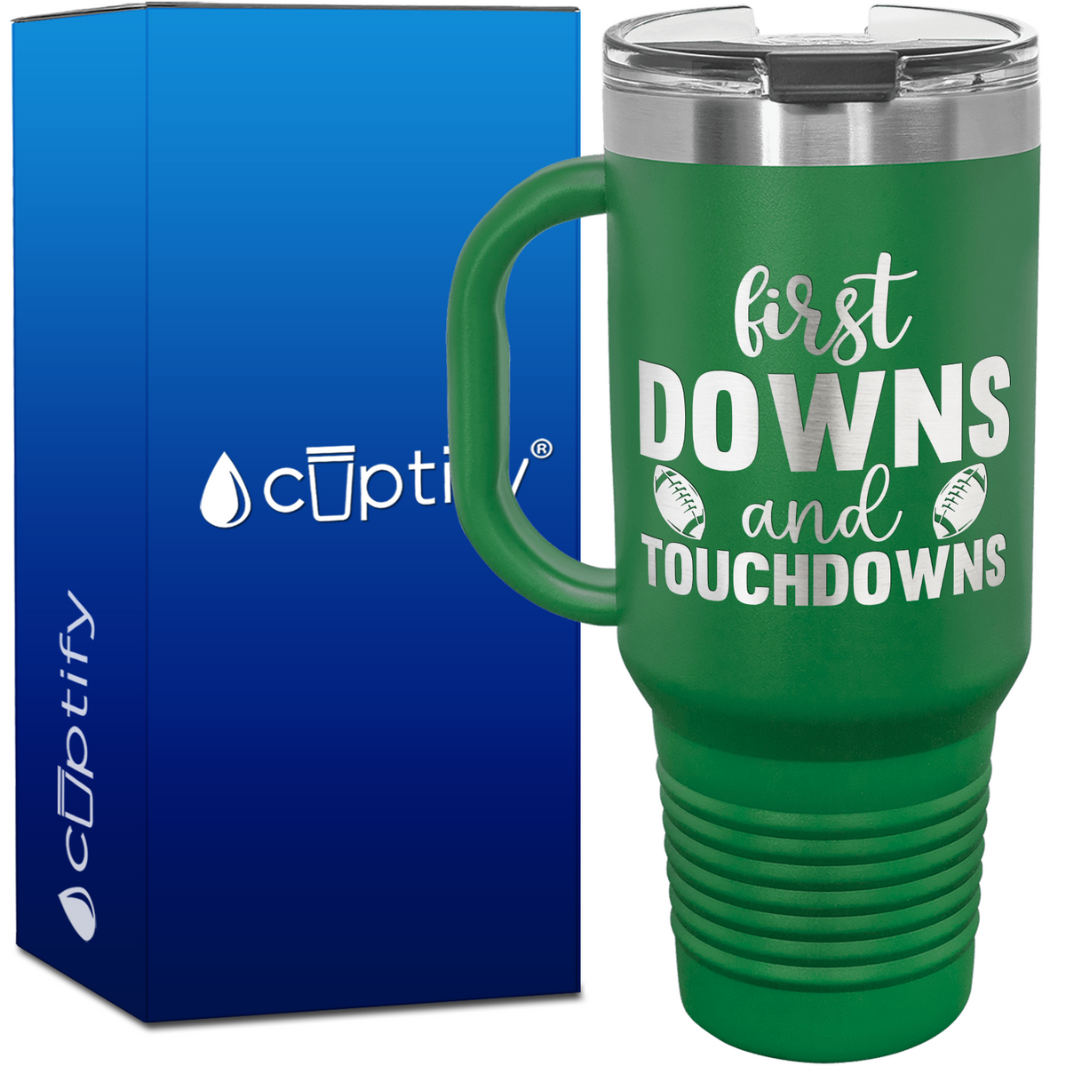 First Downs and Touchdowns 40oz Football Travel Mug