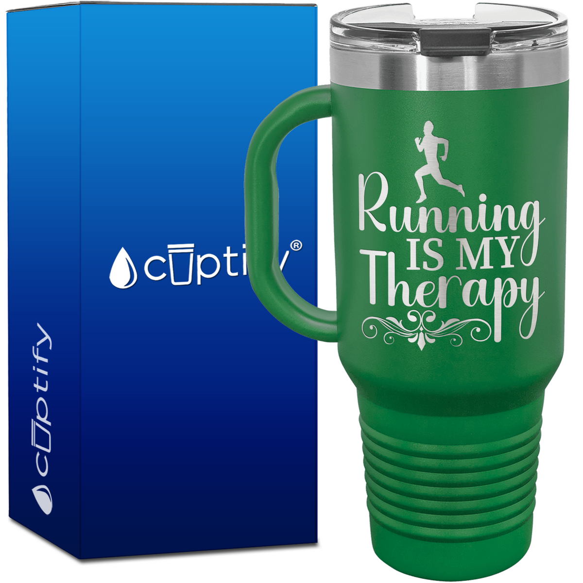 Running is my Therapy with Silhouette 40oz Running Travel Mug
