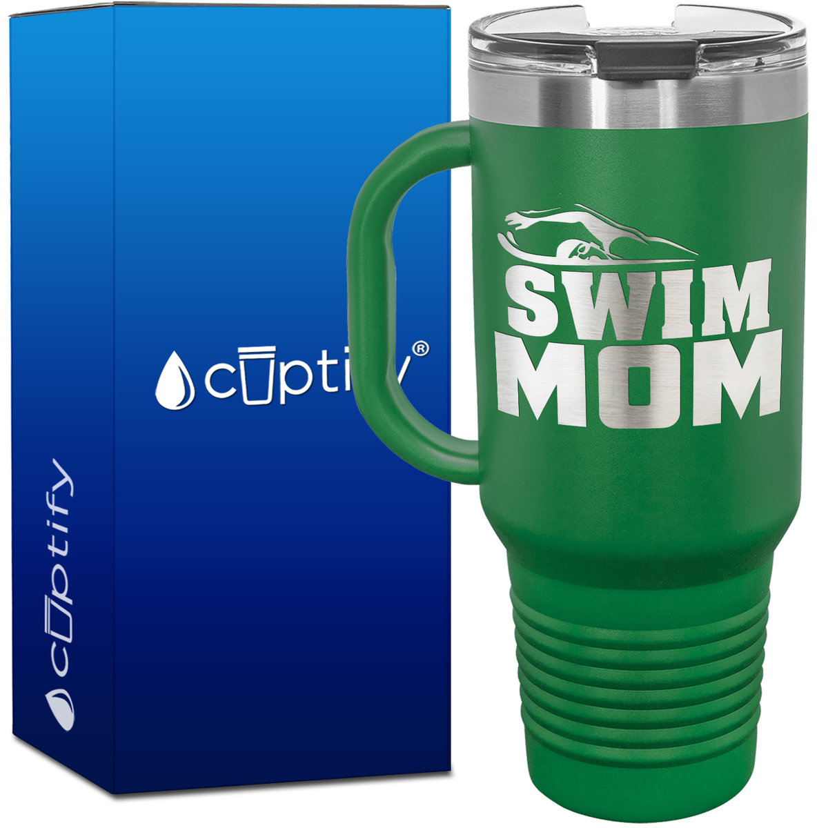 Swim Mom with Swimmer Silhoutte 40oz Swimming Travel Mug
