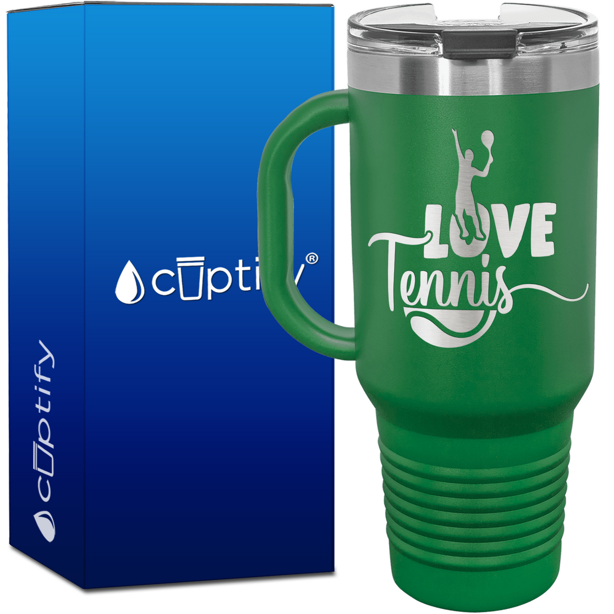 Love Tennis with Player Silhouette 40oz Tennis Travel Mug