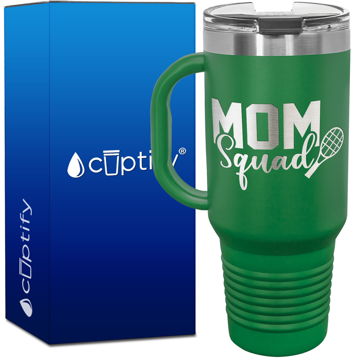 Mom Squad Tennis with Racket 40oz Tennis Travel Mug