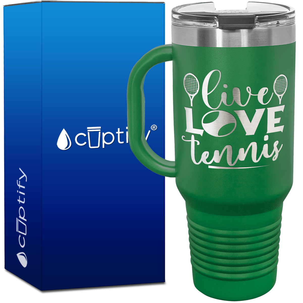 Live Love Tennis with Rackets 40oz Tennis Travel Mug