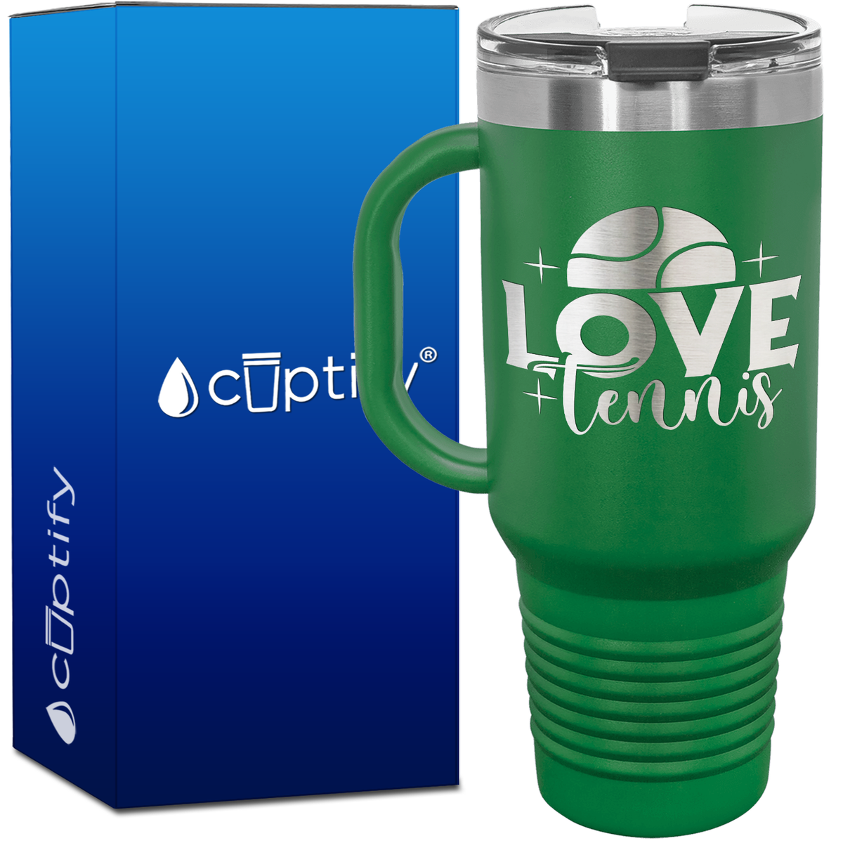 Love Tennis with Half Ball 40oz Tennis Travel Mug