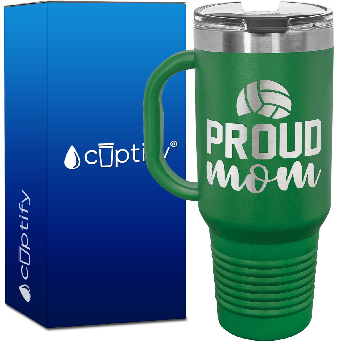 Proud Mom 40oz Volleyball Travel Mug
