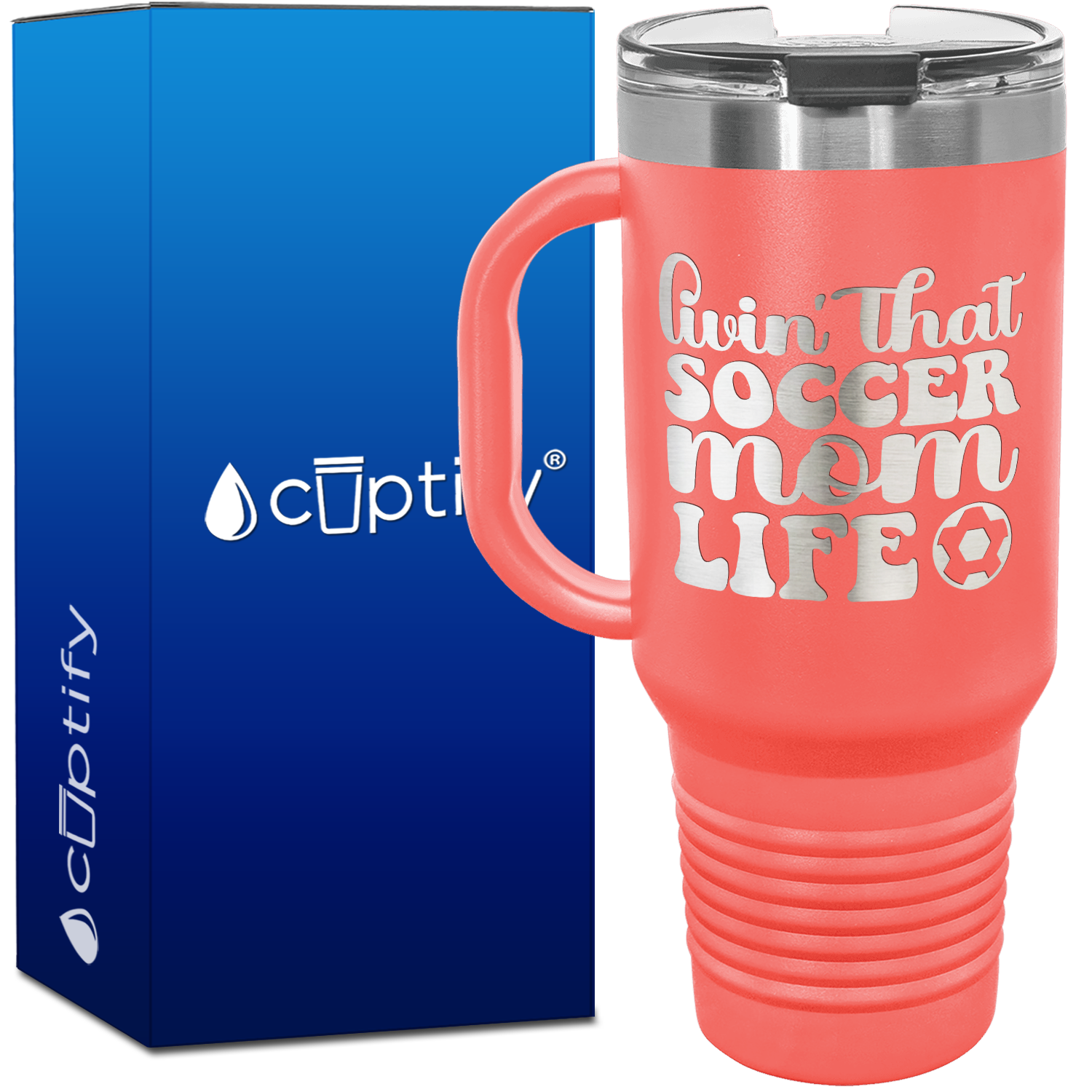 Livin' that Soccer Mom Life with Soccer Ball 40oz Soccer Travel Mug