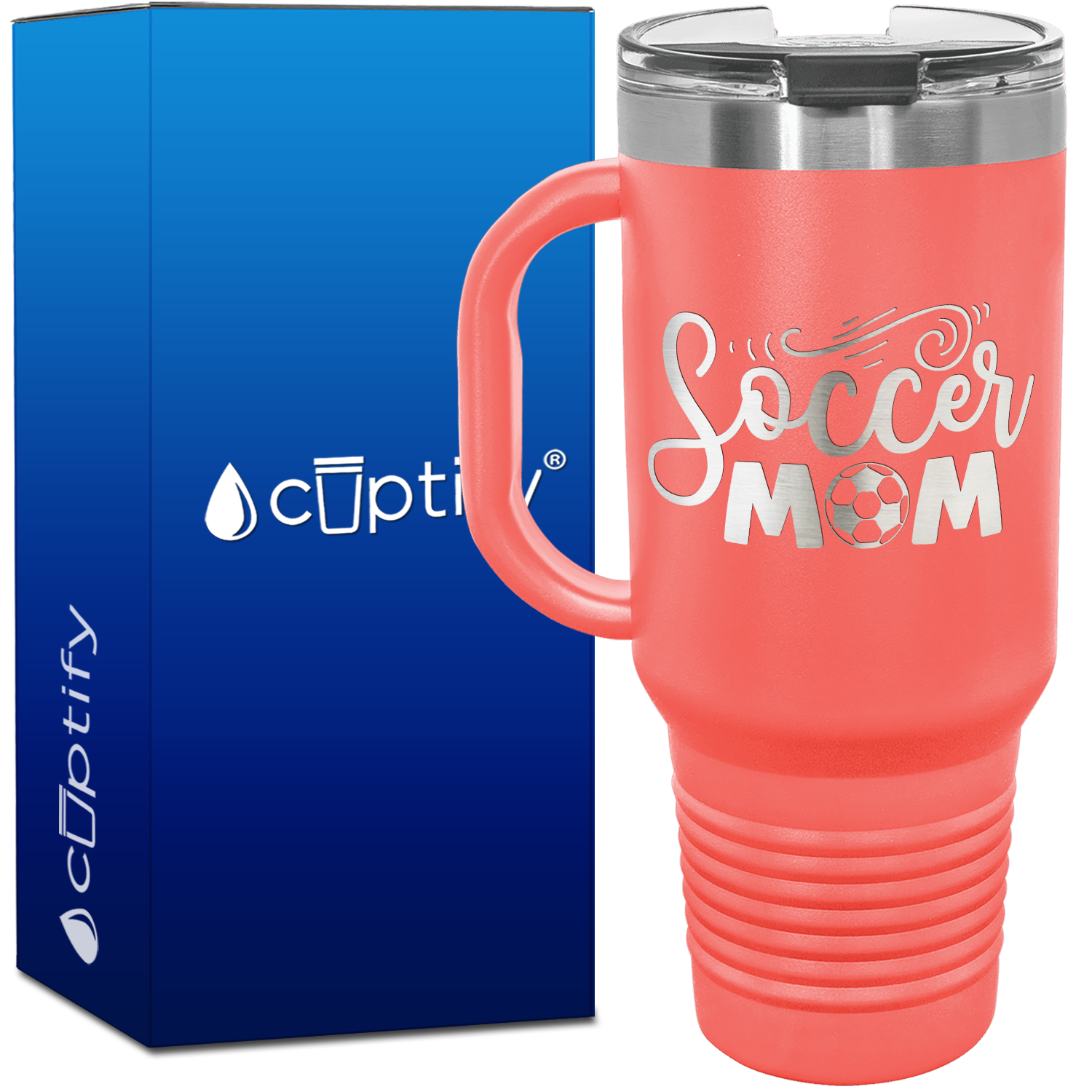 Soccer Mom with Soccer Ball 40oz Soccer Travel Mug