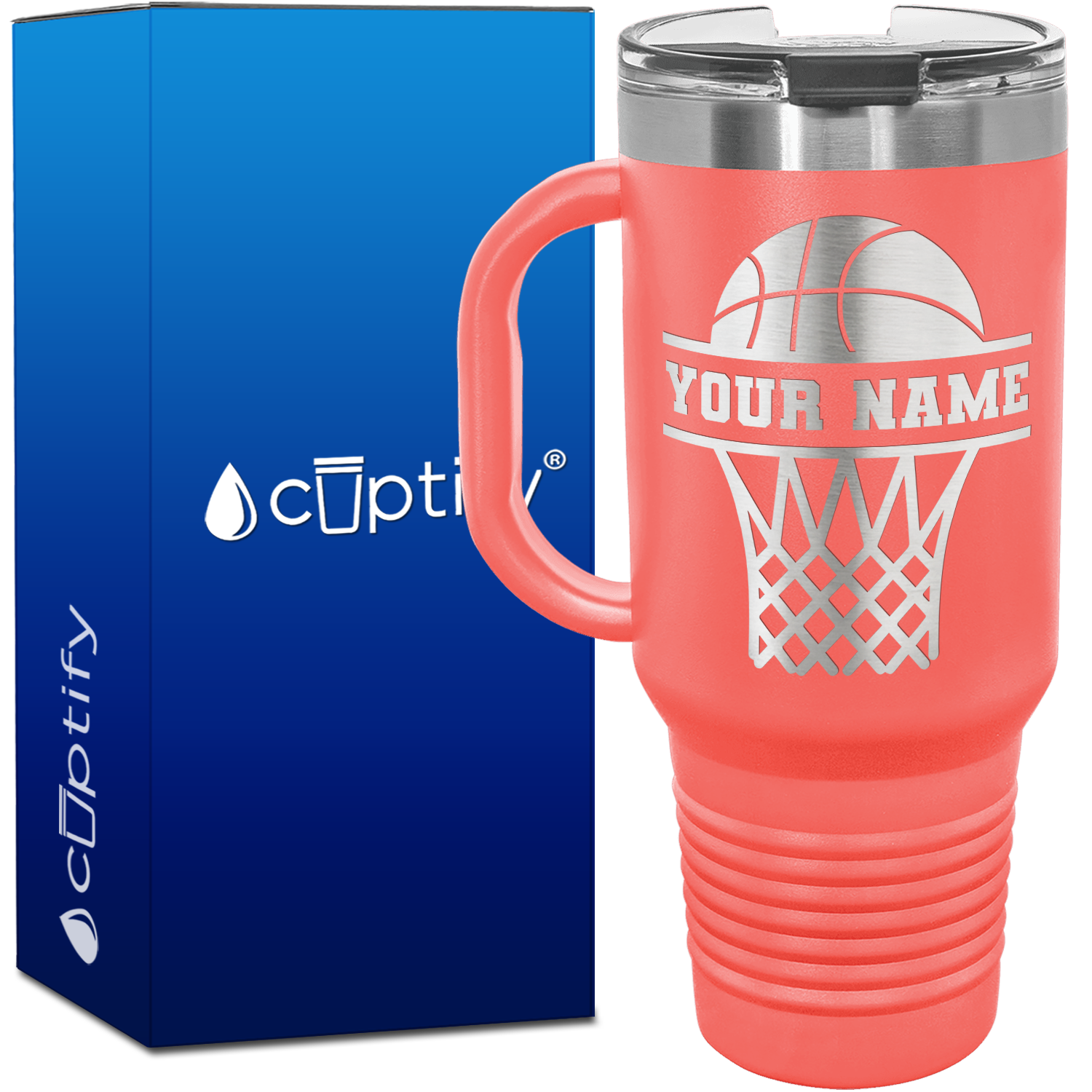 Personalized Basketball and Net 40oz Basketball Travel Mug