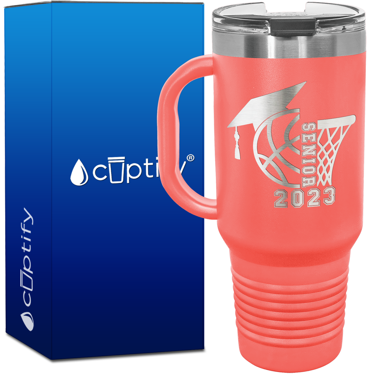 Basketball Senior with Grad Cap 40oz Basketball Travel Mug