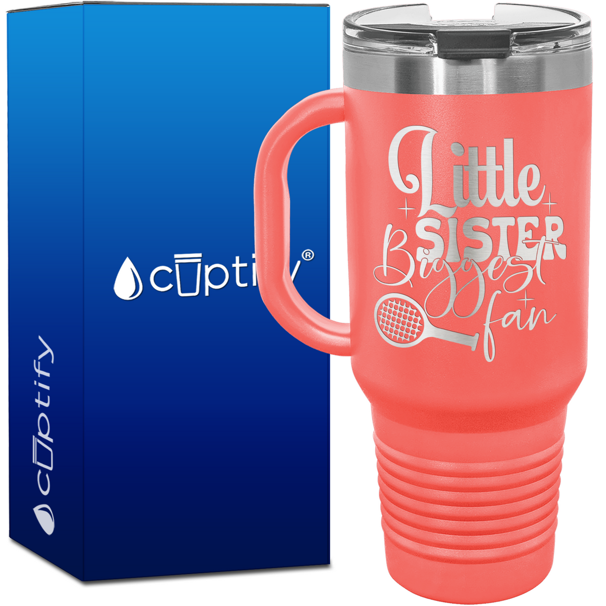 Little Sister Biggest Fan Tennis 40oz Tennis Travel Mug