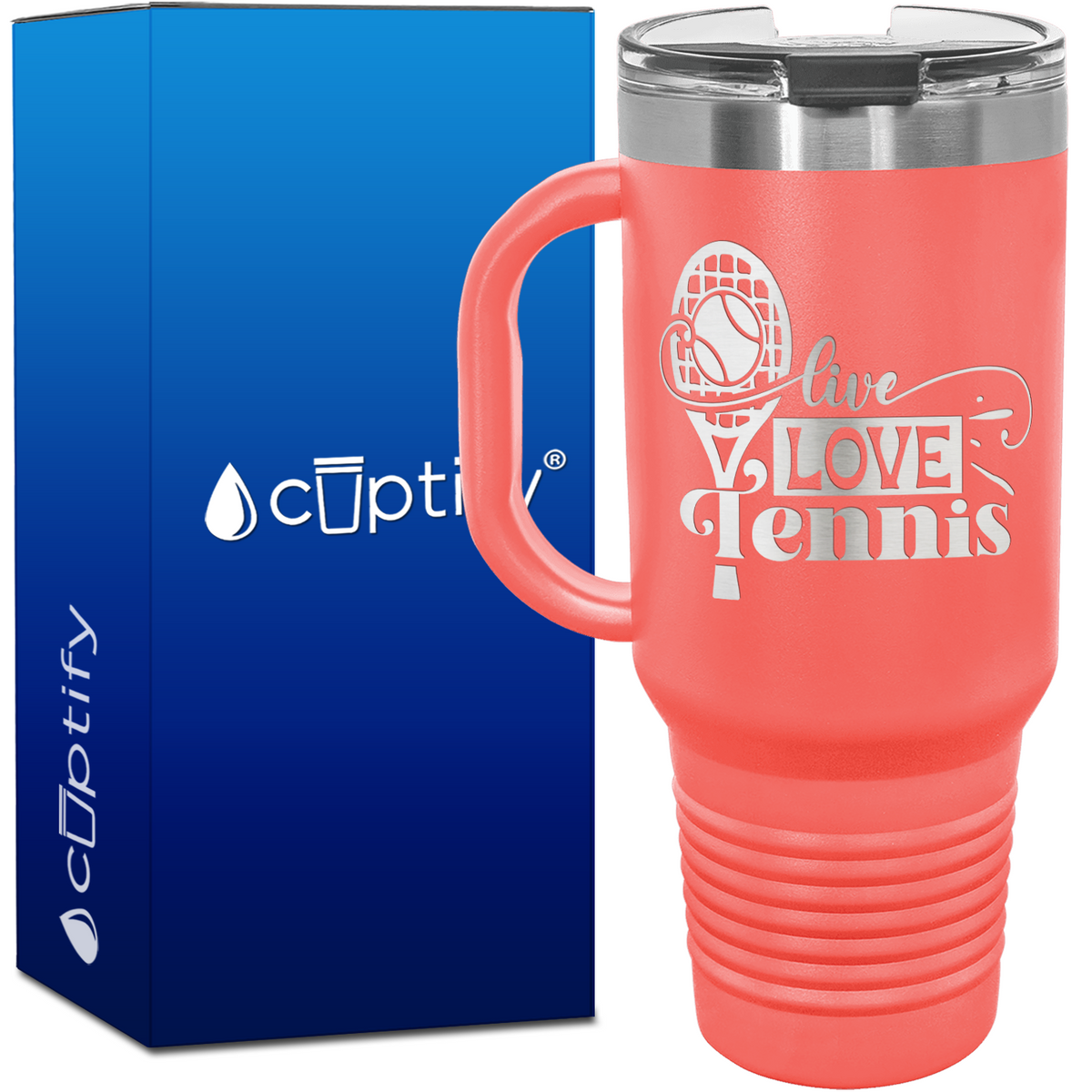 Live Love Tennis with Racket 40oz Tennis Travel Mug