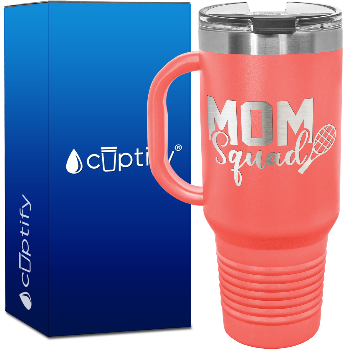 Mom Squad Tennis with Racket 40oz Tennis Travel Mug