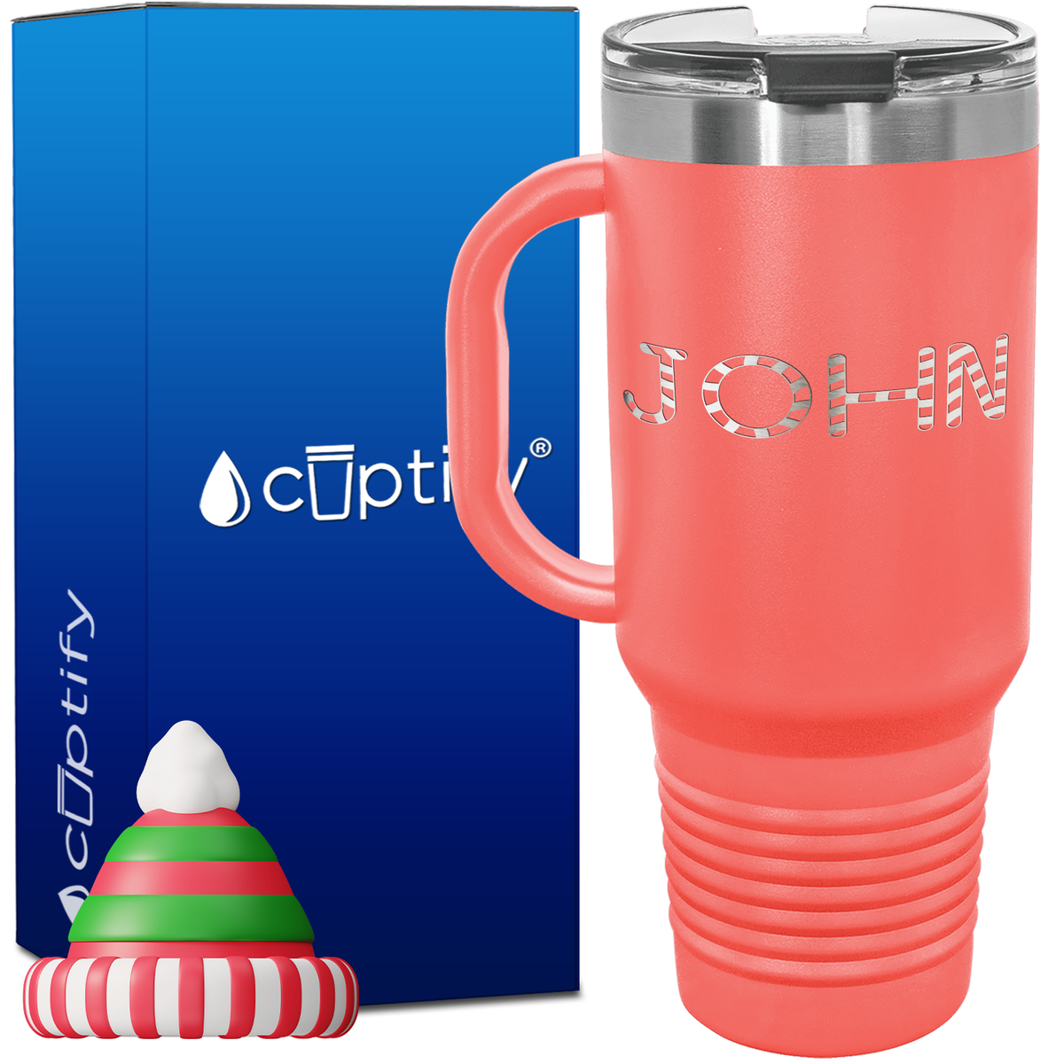 Personalized Candy Cane Font Style 40oz Christmas Travel Mug