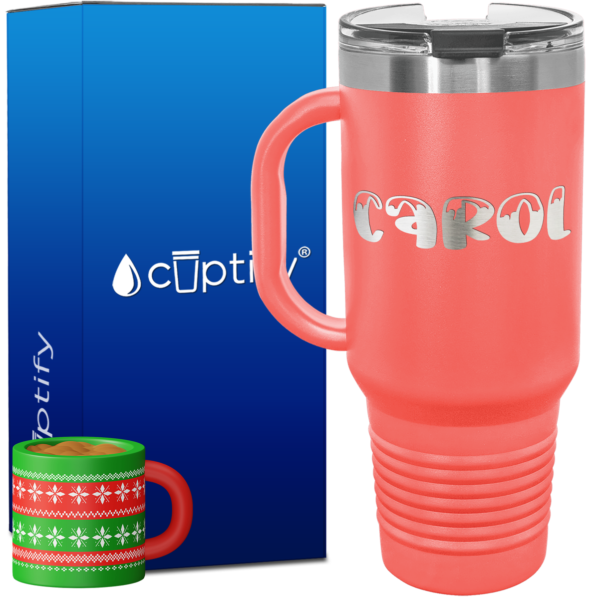 Personalized Frosty Font Style 40oz Christmas Travel Mug
