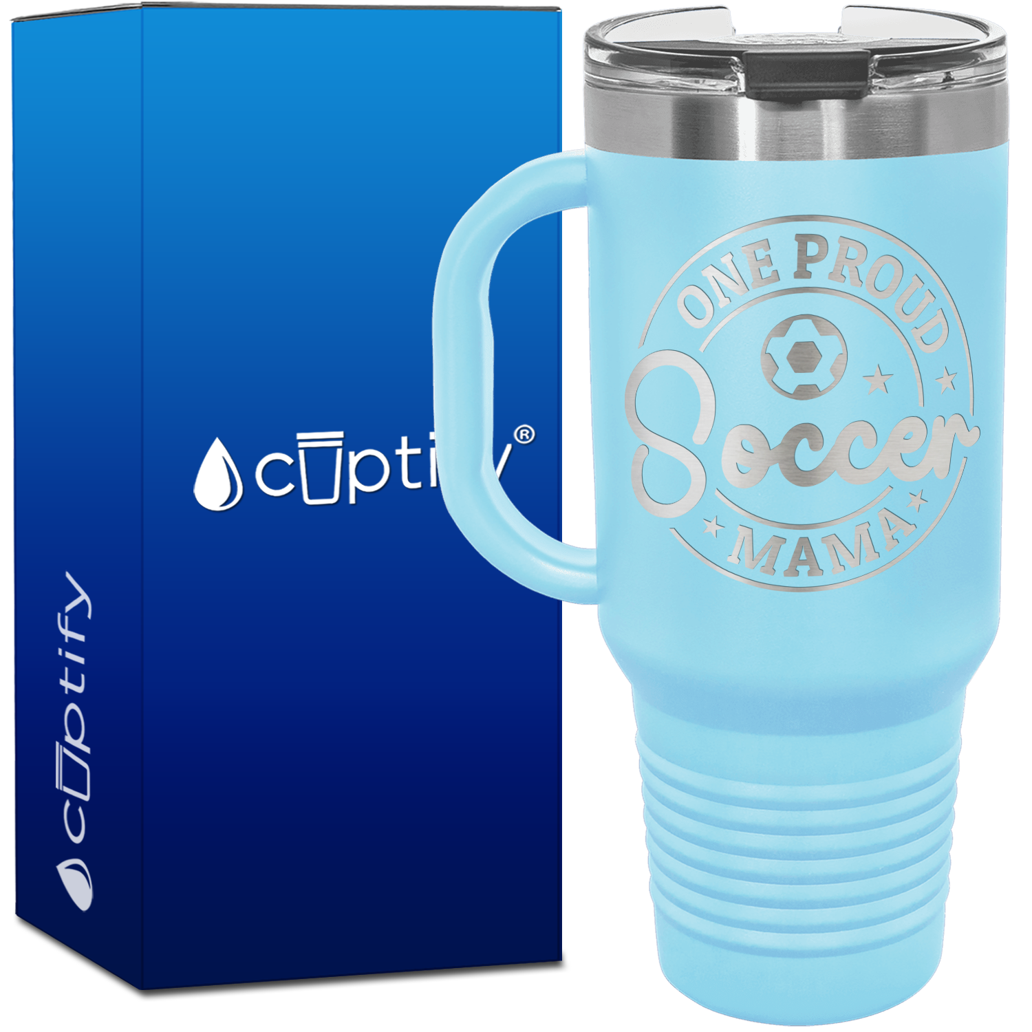 One Proud Soccer Mama Circle 40oz Soccer Travel Mug