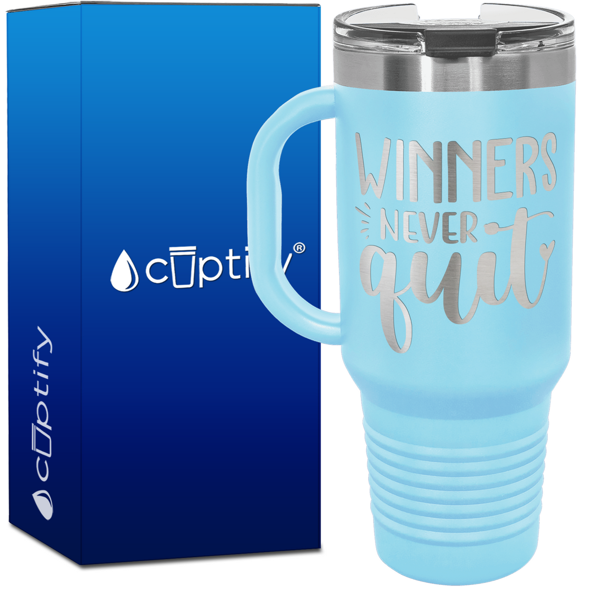 Winners Never Quit 40oz Baseball Travel Mug