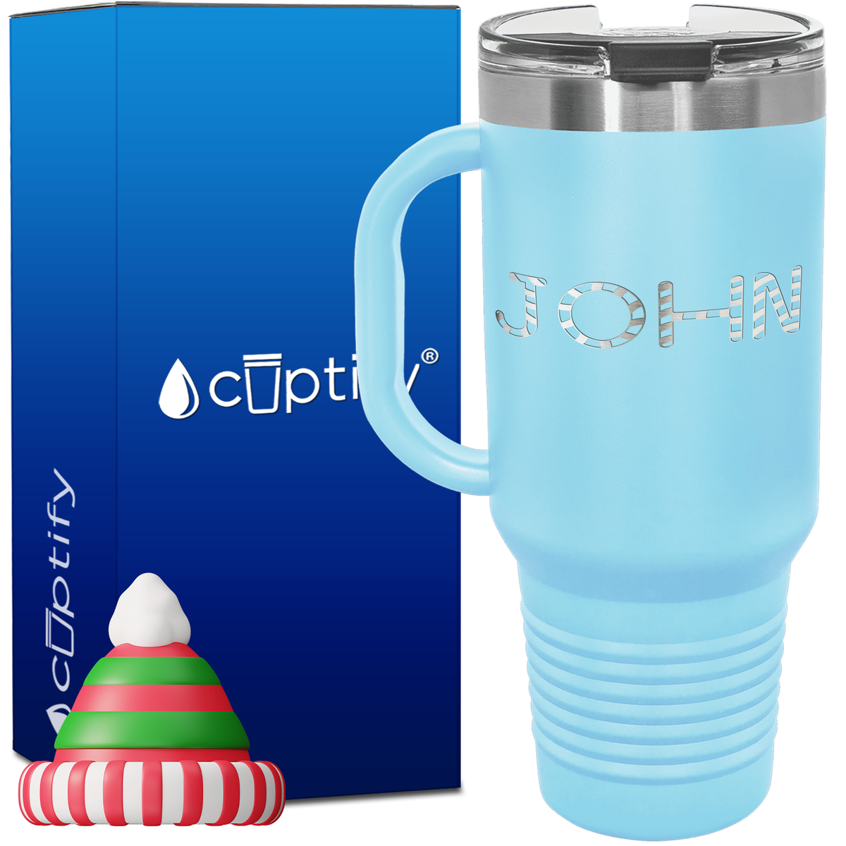 Personalized Candy Cane Font Style 40oz Christmas Travel Mug