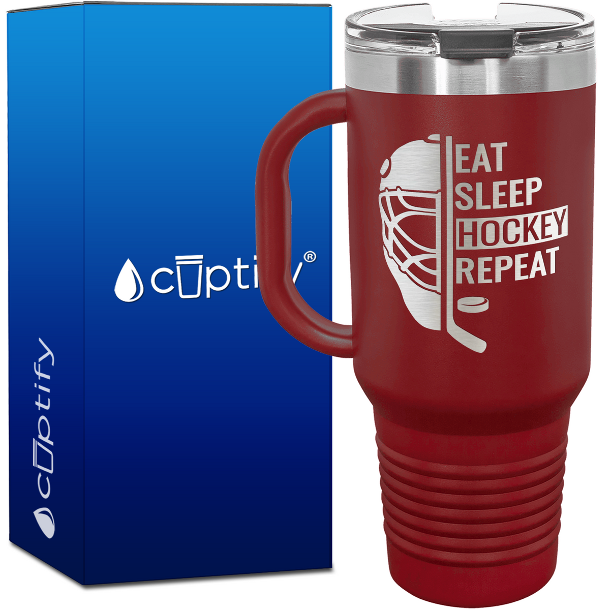 Eat. Sleep. Hockey. Repeat. Helmet 40oz Travel Mug