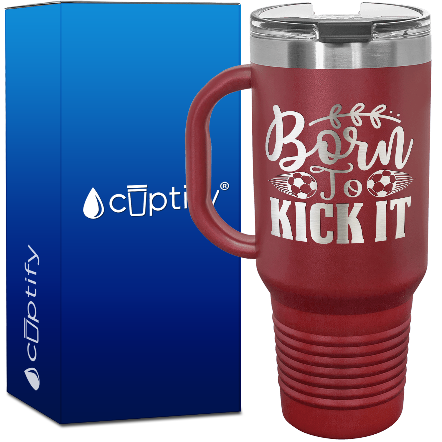 Born to Kick It Soccer 40oz Soccer Travel Mug
