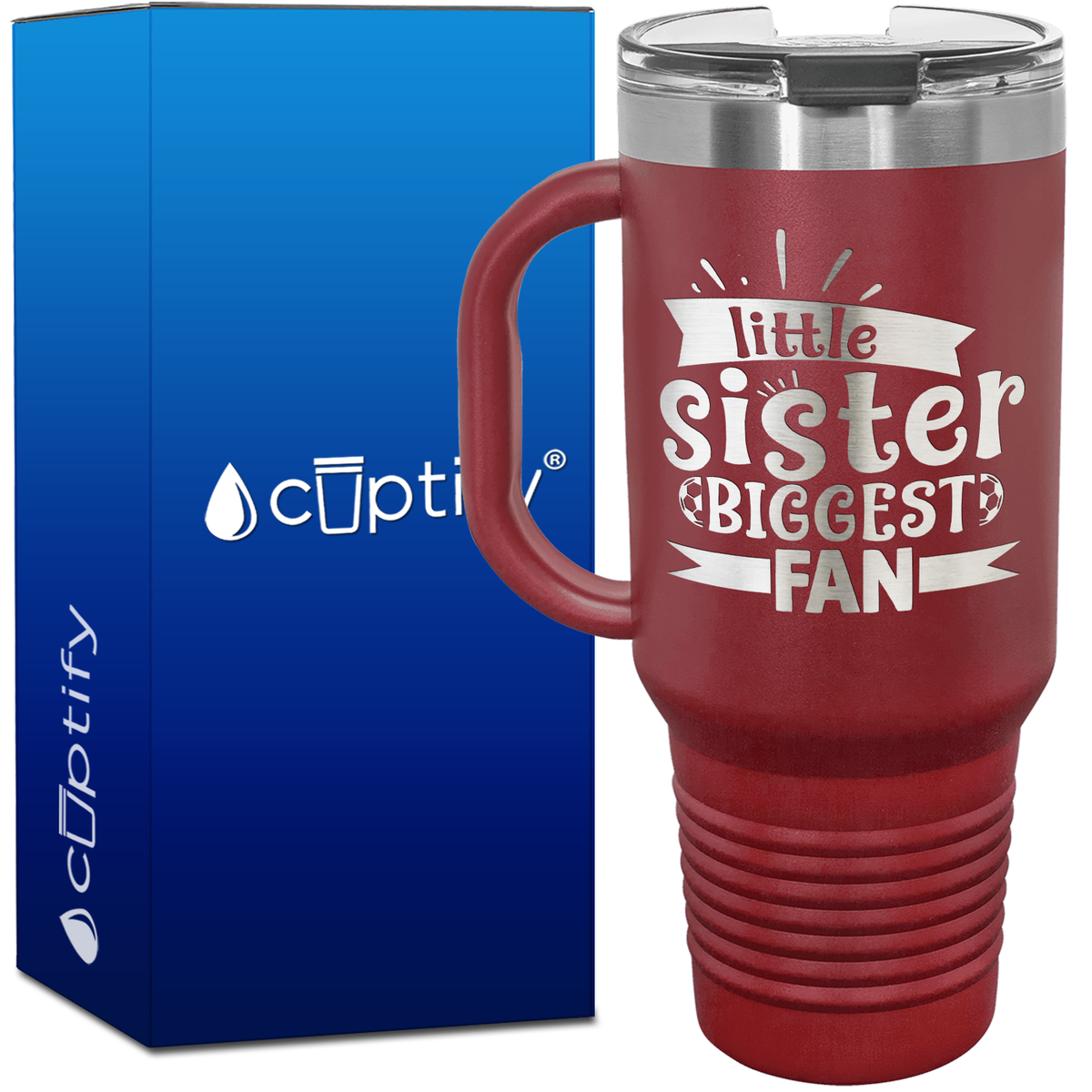 Little Sister Biggest Fan Soccer 40oz Soccer Travel Mug