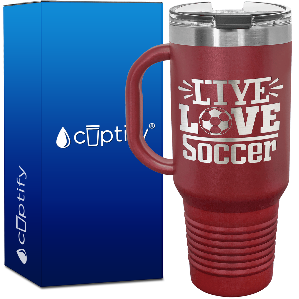 Live Love Soccer 40oz Soccer Travel Mug