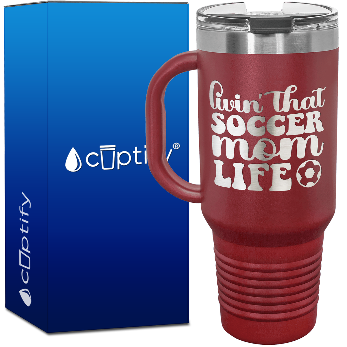 Livin' that Soccer Mom Life with Soccer Ball 40oz Soccer Travel Mug