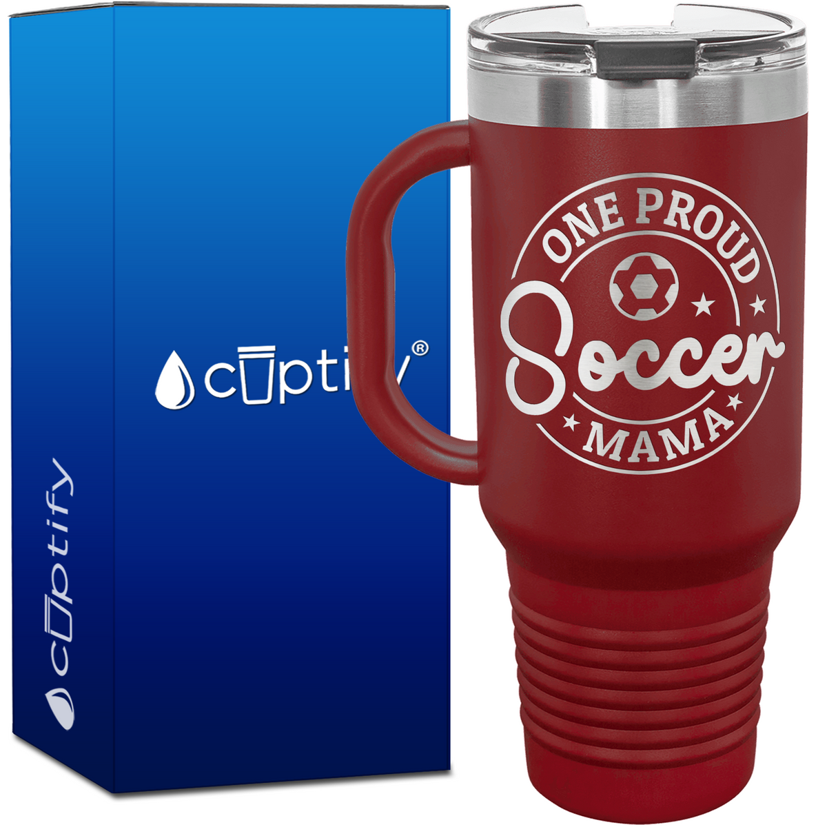 One Proud Soccer Mama Circle 40oz Soccer Travel Mug
