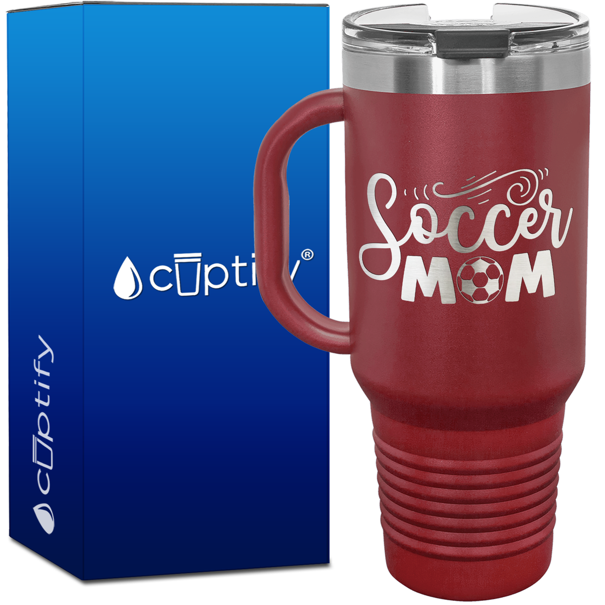 Soccer Mom with Soccer Ball 40oz Soccer Travel Mug
