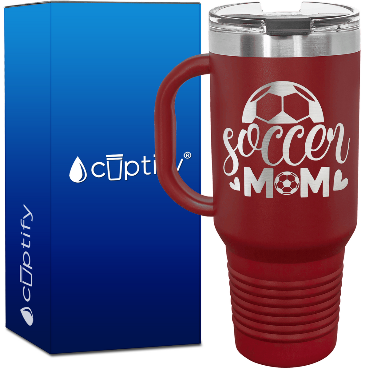 Soccer Mom Hearts and Ball 40oz Soccer Travel Mug