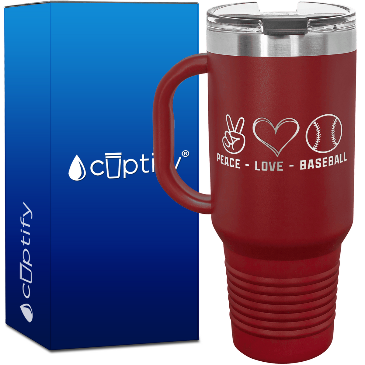 Peace Love Baseball 40oz Baseball Travel Mug