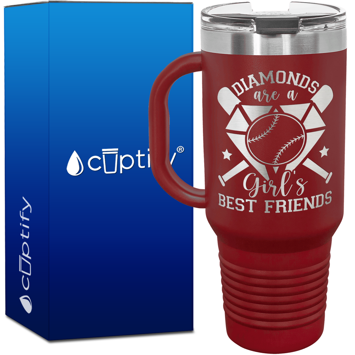 Diamonds are a Girl's Best Friend Baseball 40oz Baseball Travel Mug