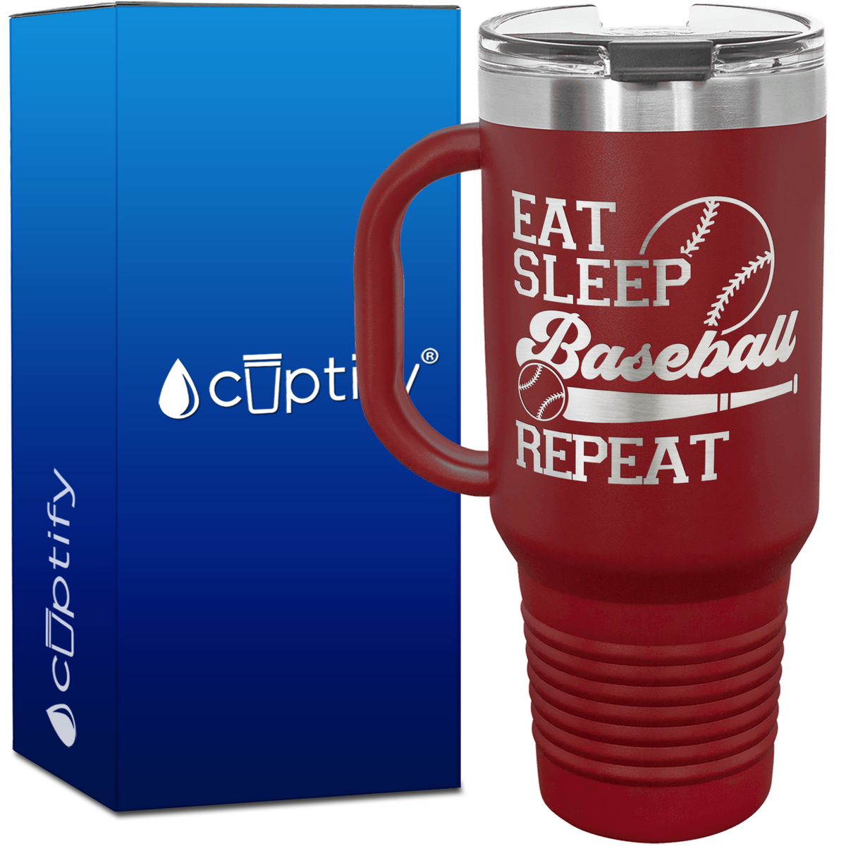 Eat Sleep Baseball Repeat Bat and Ball 40oz Baseball Travel Mug