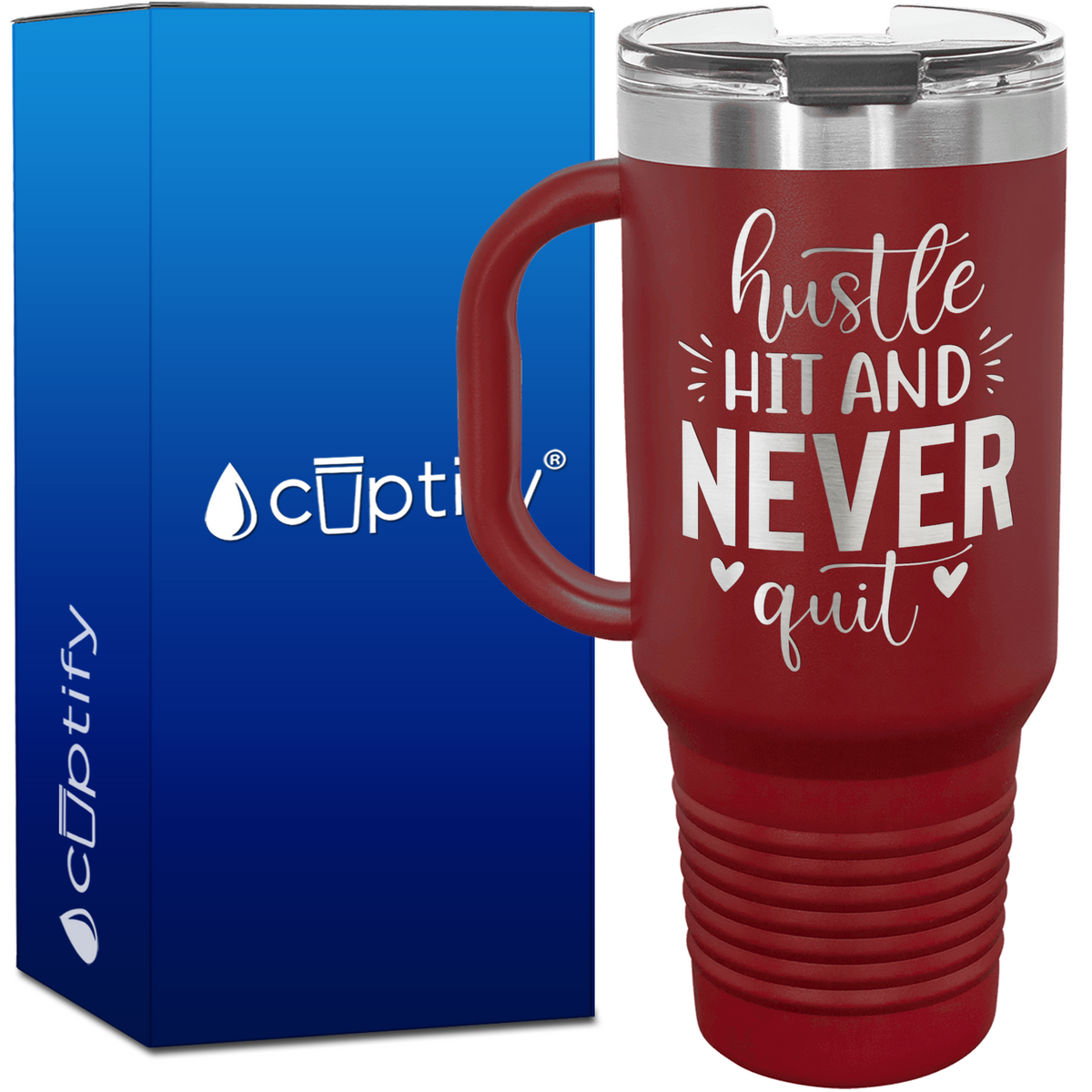Hustle Hit and Never Quit 40oz Baseball Travel Mug