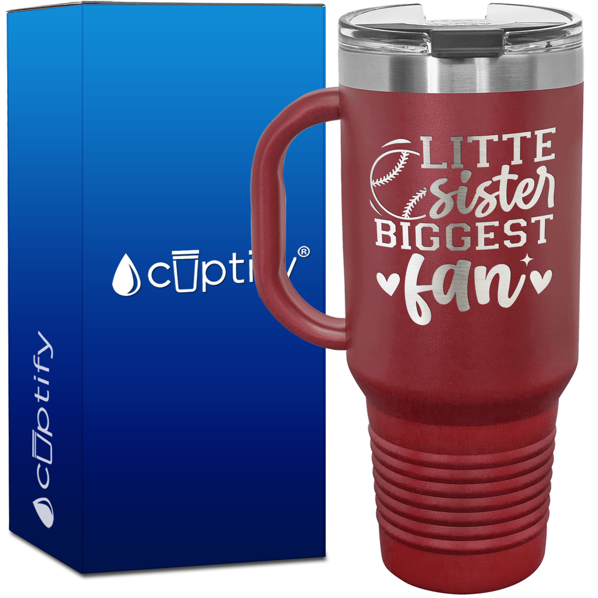Little Sister Biggest Fan 40oz Baseball Travel Mug