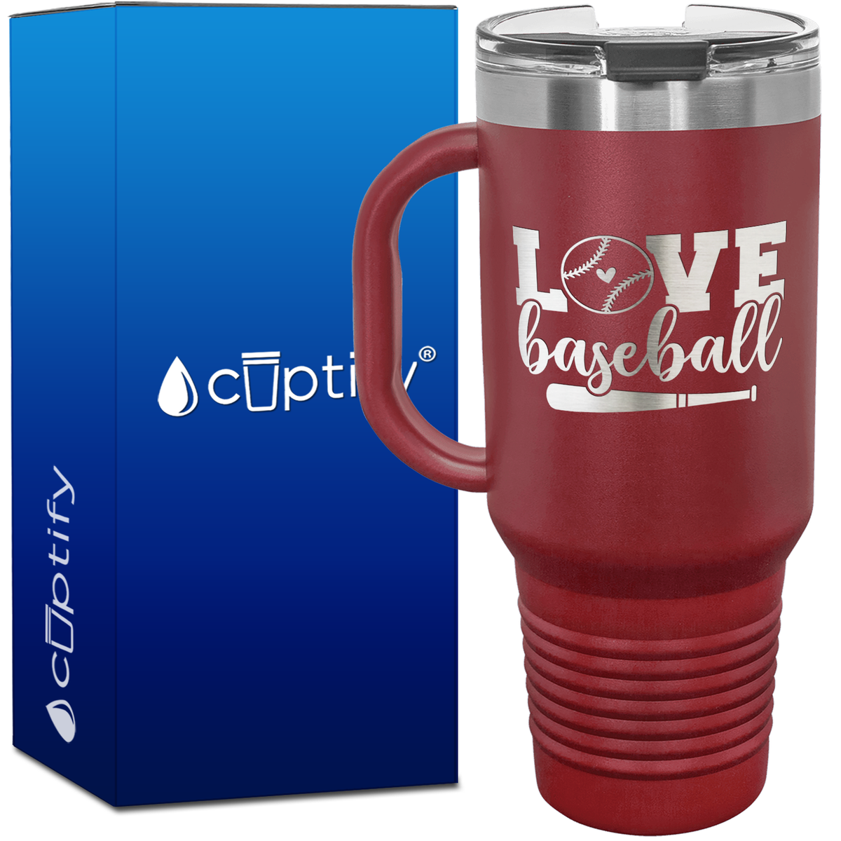 Love Baseball Bat and Ball 40oz Baseball Travel Mug