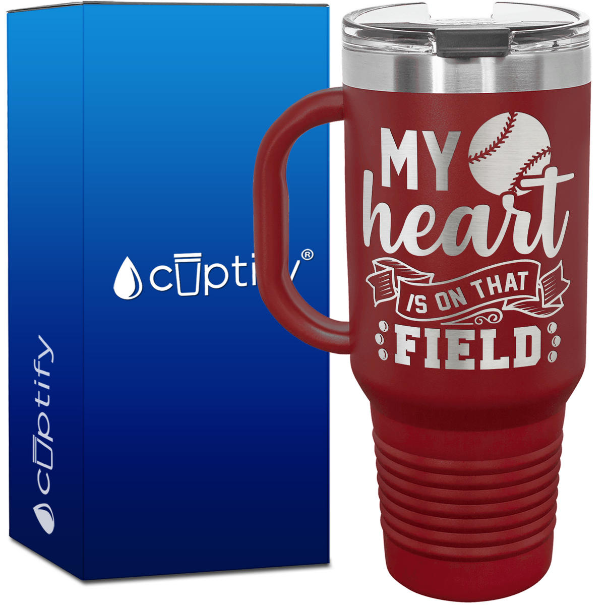 My Heart is on That Field Baseball  40oz Baseball Travel Mug