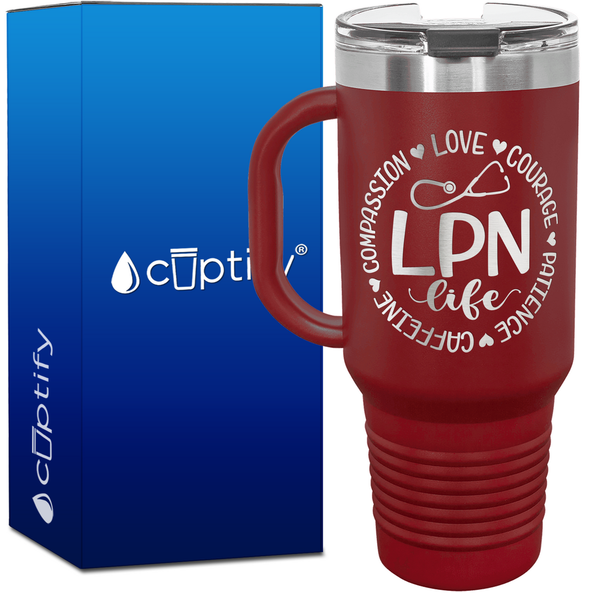 LPN Life - Compassion, Love, Courage, Patience, Caffeine 40oz Nurse Travel Mug