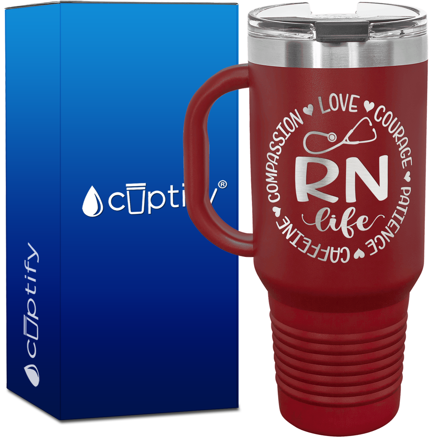 RN Life - Compassion, Love, Courage, Patience, Caffeine 40oz Nurse Travel Mug