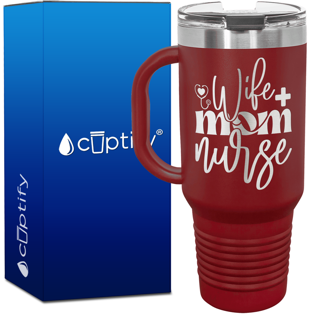 Wife Mom Nurse Heart Stethoscope 40oz Nurse Travel Mug