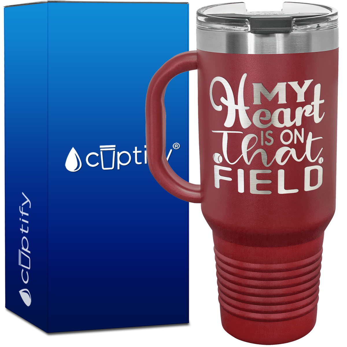 My Heart is on That Field Softball 40oz Softball Travel Mug