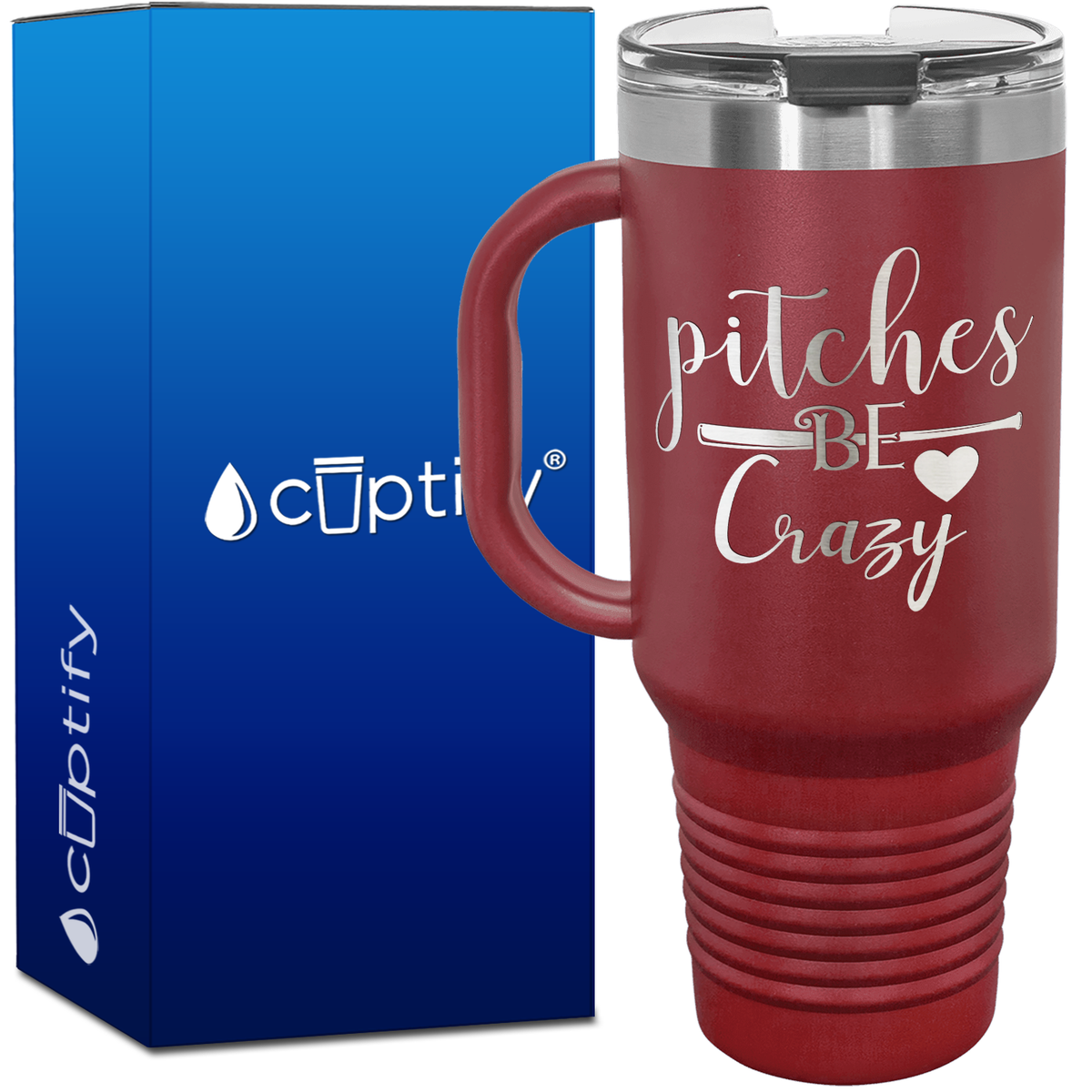 Pitches Be Crazy 40oz Softball Travel Mug
